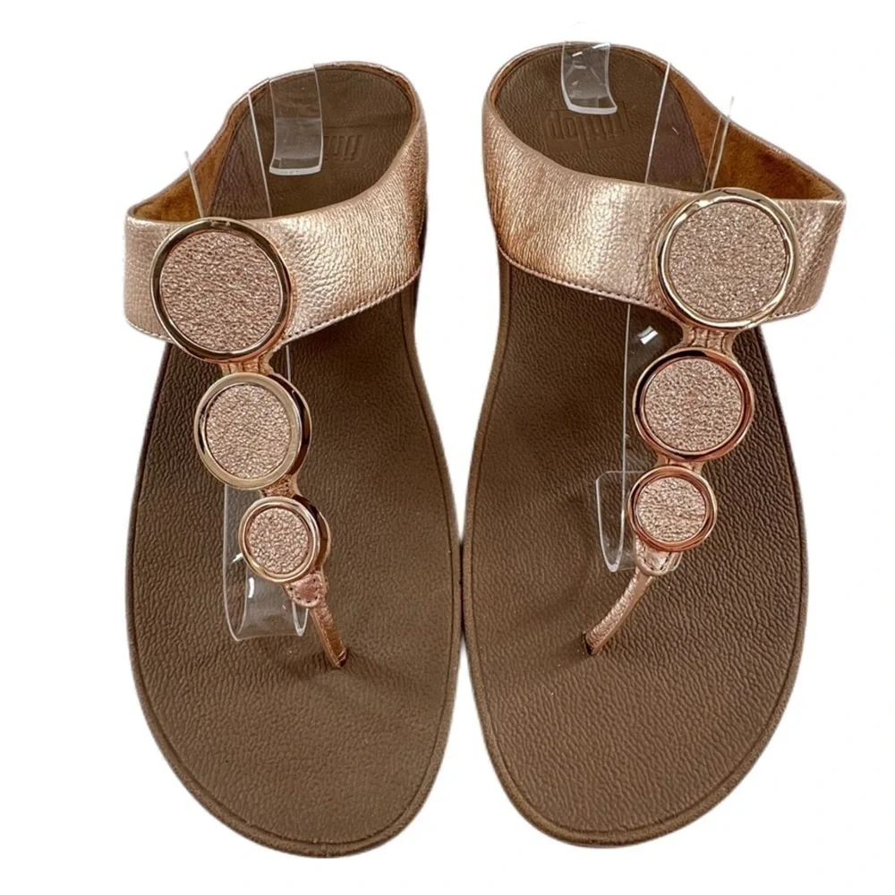 Fitflop sandal style I42-323 10 42 rose gold leather thong flip flop orthopedic